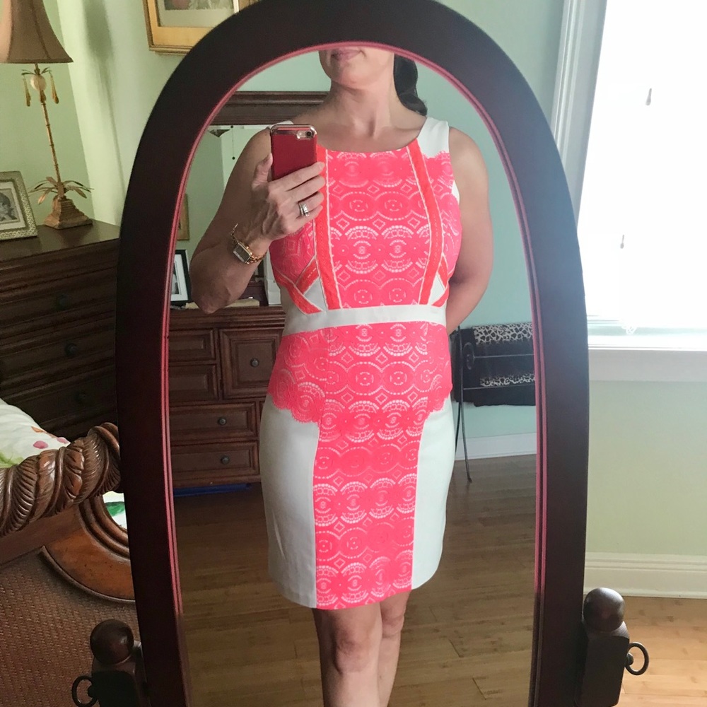 Gianni Bini ivory and hot pink lace dress - Picture 5 of 5